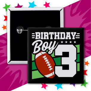 3 Year Old Football Party Theme 3rd Birthday Boy 2 Inch Square Button