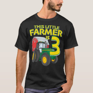 3 Year Old Green Farm Tractor Birthday Party Farme T-Shirt