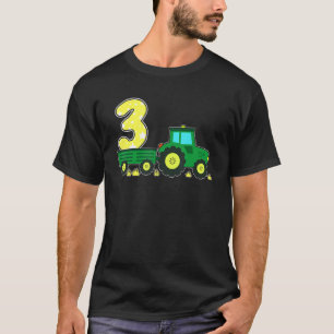 3 Year Old Green Farm Tractor Birthday Party Farme T-Shirt