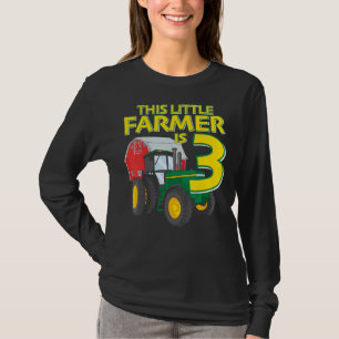 3 Year Old Green Farm Tractor Birthday Party Farme T-Shirt