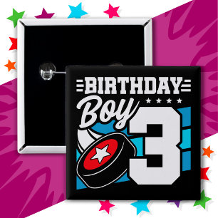 3 Year Old Hockey Party Theme 3rd Birthday Boy 2 Inch Square Button