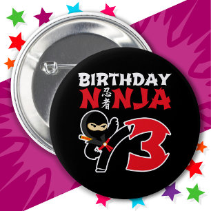 3 Year Old Karate Ninja Party Kids 3rd Birthday 2 Inch Round Button