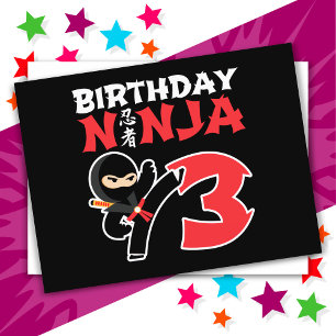 3 Year Old Karate Ninja Party Kids 3rd Birthday Postcard