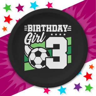 3 Year Old Soccer Football Party 3rd Birthday Girl Paper Plate