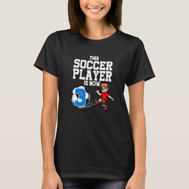 3 Year Old Soccer Player Boy Soccer Birthday Premi T-Shirt (Front)