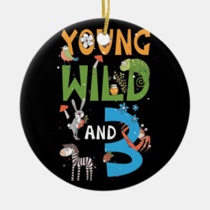 3 Year Old Zoo Birthday Safari Jungle Animal 2nd Ceramic Ornament