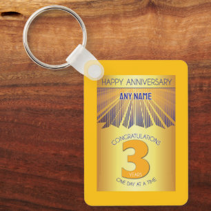 3 Year Sober Anniversary Golden Ray 12 Step Keychain