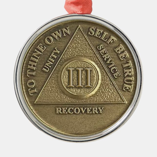 3 Year Sober Anniversary Medallion Metal Ornament (Front)