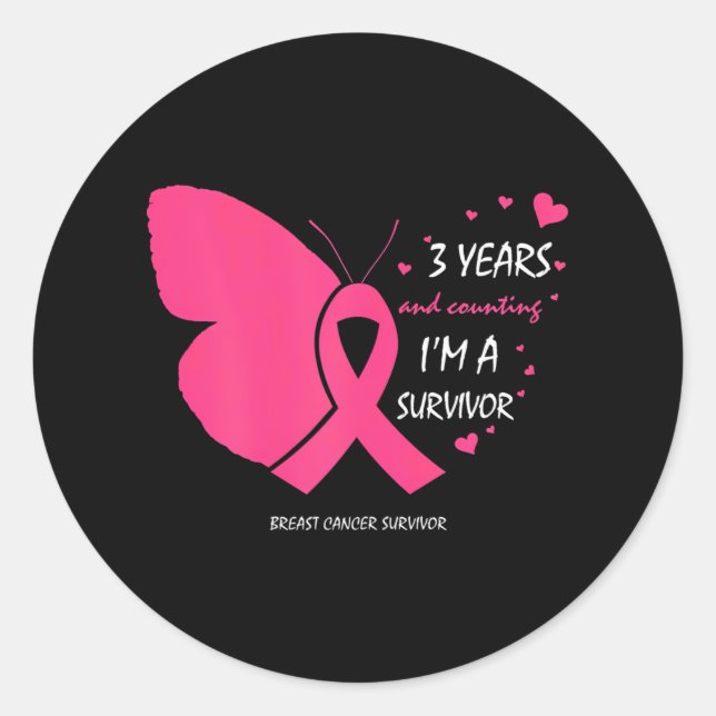 3 Years Breast Cancer Free Pink Survivor Classic Round Sticker (Front)