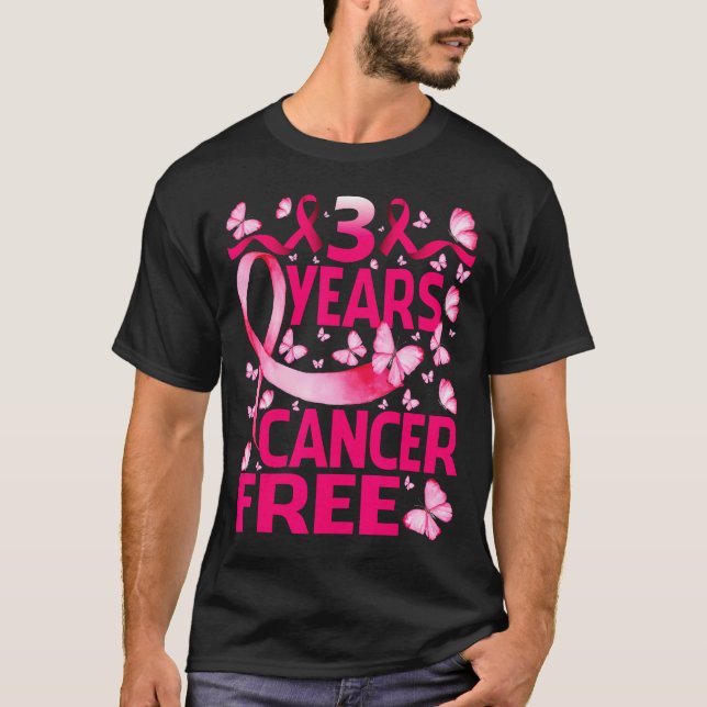 3 Years Breast Cancer Free Survivor Butterfly  T-Shirt (Front)