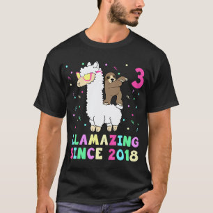 3 Years Old 3th Birthday Sloth Riding Llama Girls T-Shirt