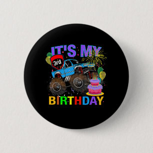 3 Years Old Boys 3rd Birthday Monster Truck Birthd 2 Inch Round Button