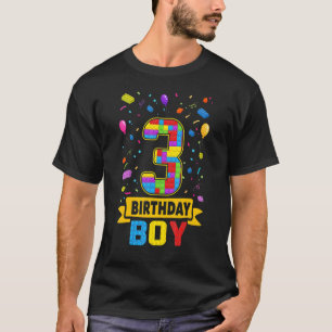 3 Years Old Building Blocks 3rd Birthday Boy Maste T-Shirt