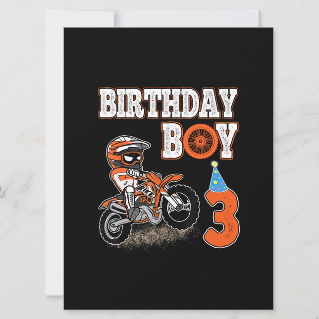 3 Years Old Kid - Birthday Boy - Dirt Bike - Motor Card (Front)