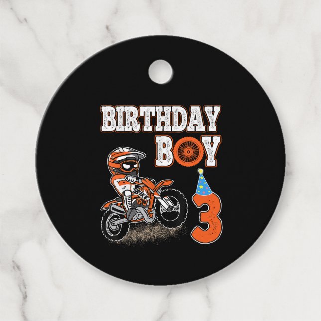 3 Years Old Kid - Birthday Boy - Dirt Bike - Motor Favour Tags (Front)