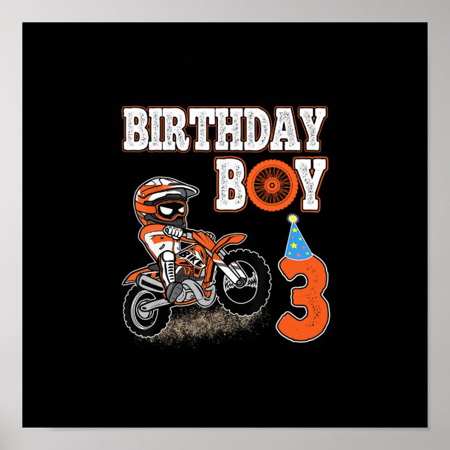 3 Years Old Kid - Birthday Boy - Dirt Bike - Motor Poster (Front)