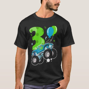 3 Years Old Kid Monster Truck Birthday Party T-Shirt
