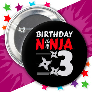 3 Years Old Ninja Party Stars Kids 3rd Birthday 2 Inch Round Button
