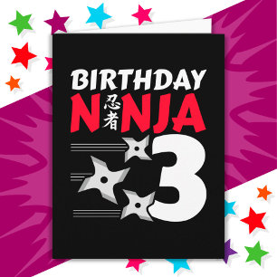 3 Years Old Ninja Party Stars Kids 3rd Birthday Card