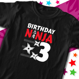 3 Years Old Ninja Party Stars Kids 3rd Birthday T-Shirt