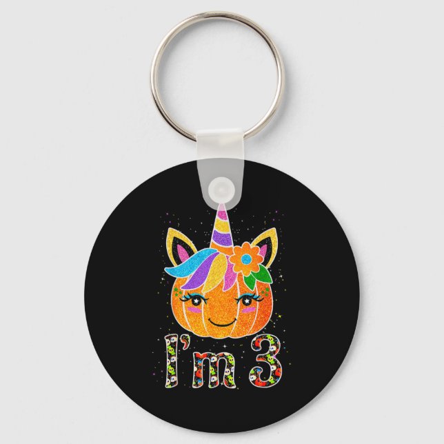 3 Years Old Unicorn Pumpkin Cute Design Birthday H Keychain (Front)