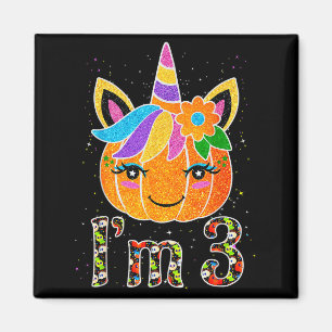 3 Years Old Unicorn Pumpkin Cute Design Birthday H Magnet