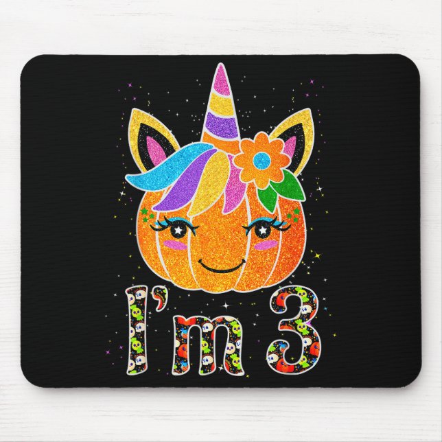 3 Years Old Unicorn Pumpkin Cute Design Birthday H Mouse Pad (Front)