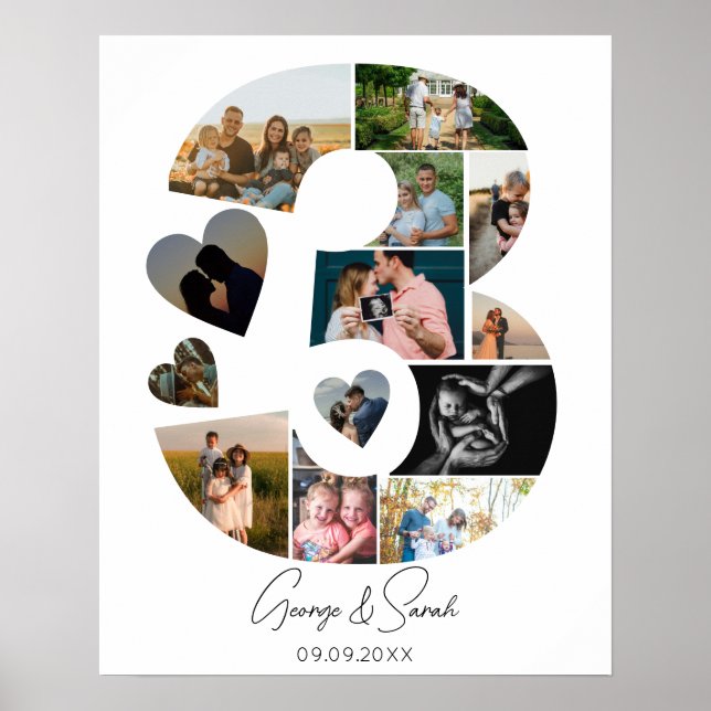 3 Years Together Photo Collage Wedding Anniversary Poster (Front)