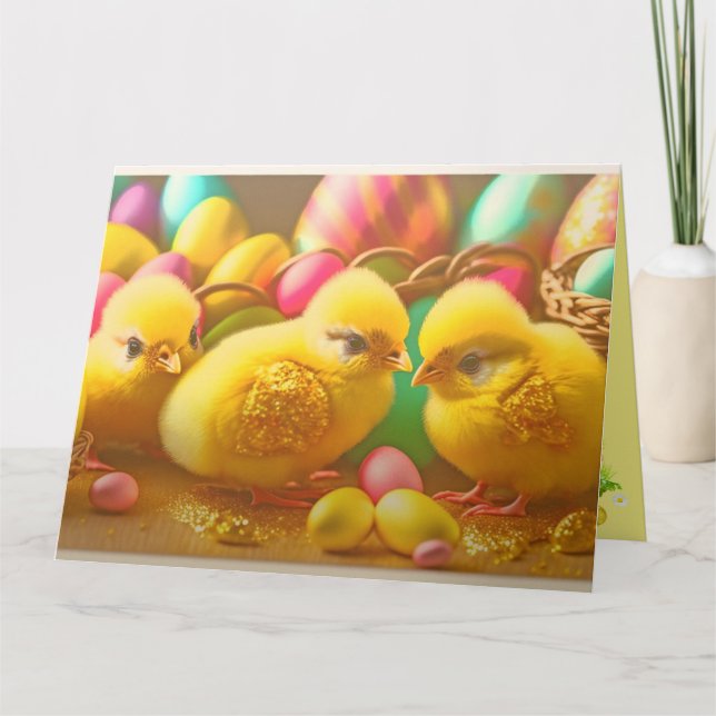 3 Yellow Little Easter Chicks Collection Card (Front)