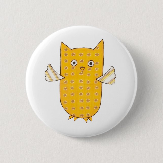 3 Yellow Owls Flying Button (Front)