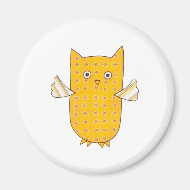 3 Yellow Owls Flying Magnet (Front)
