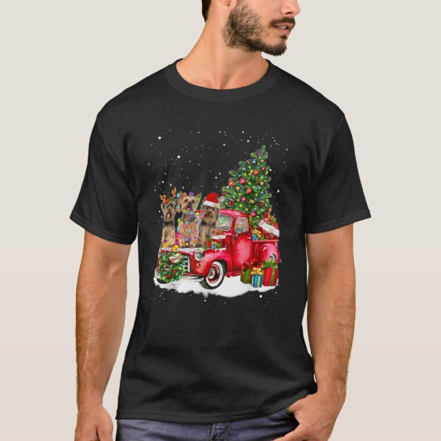 3 Yorkshire Terrier Truck Christmas Light Tree Rei T-Shirt (Front)