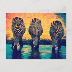 3 Zebras Original Abstract animal jungle safari   Postcard