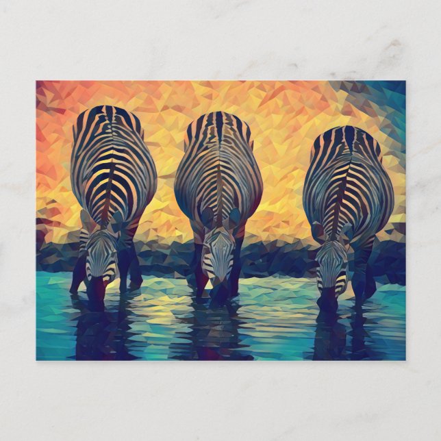 3 Zebras Original Abstract animal jungle safari   Postcard (Front)