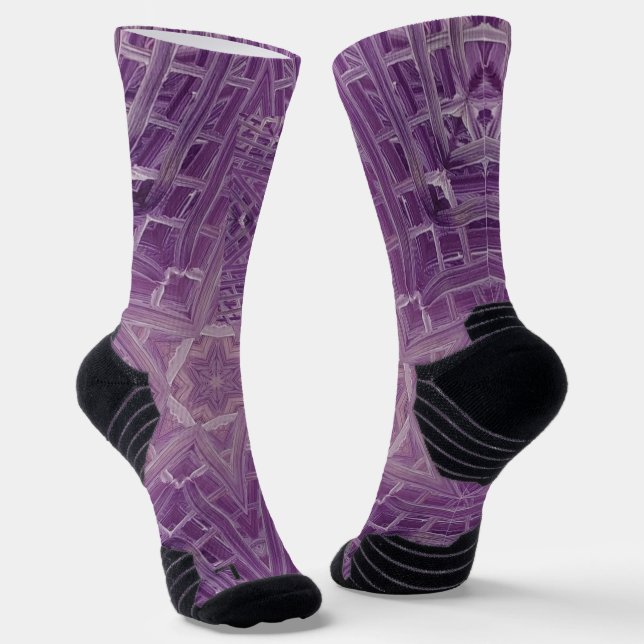 3A Unique Colourful Purple White Star Mandala Socks (Angled)