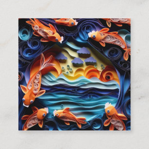 3D A colorful illustration of lake with koi fish Square Business Card