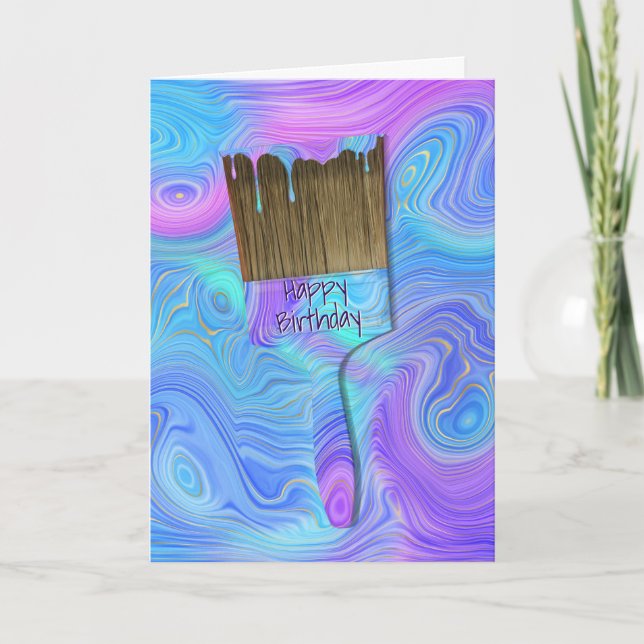 3D Abstract Birthday Paint Brush  Card (Front)