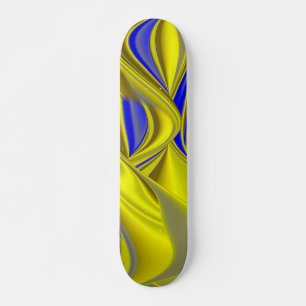 3D Abstract in Gold Yellow Blue Skateboard