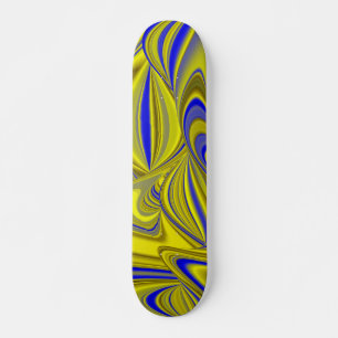 3D Abstract in Gold Yellow Blue Skateboard