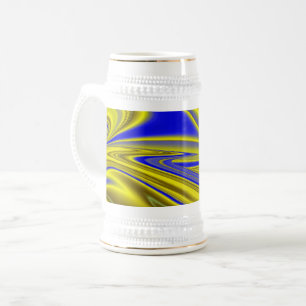 3D Abstract Rainbowart in Gold Yellow Blue Beer Stein
