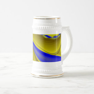3D Abstract Rainbowart in Gold Yellow Blue Beer Stein