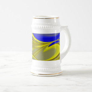 3D Abstract Rainbowart in Gold Yellow Blue Beer Stein