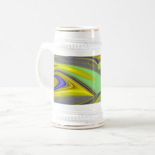 3D Abstract Rainbowart in Gold Yellow Blue Beer Stein