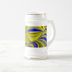 3D Abstract Rainbowart in Gold Yellow Blue Beer Stein
