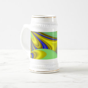 3D Abstract Rainbowart in Gold Yellow Blue Beer Stein