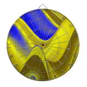 3D Abstract Rainbowart in Gold Yellow Blue Dartboard