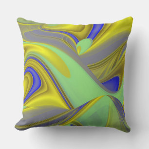 3D Abstract Rainbowart in Gold Yellow Blue Outdoor Pillow