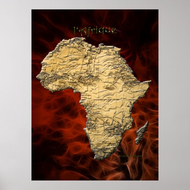 3D AFRICAN MAP Red Fractal Art Poster (Larger) (Front)