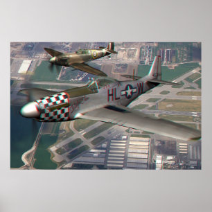 3D Anaglyph of P51 n Spitfire over Airfield Poster