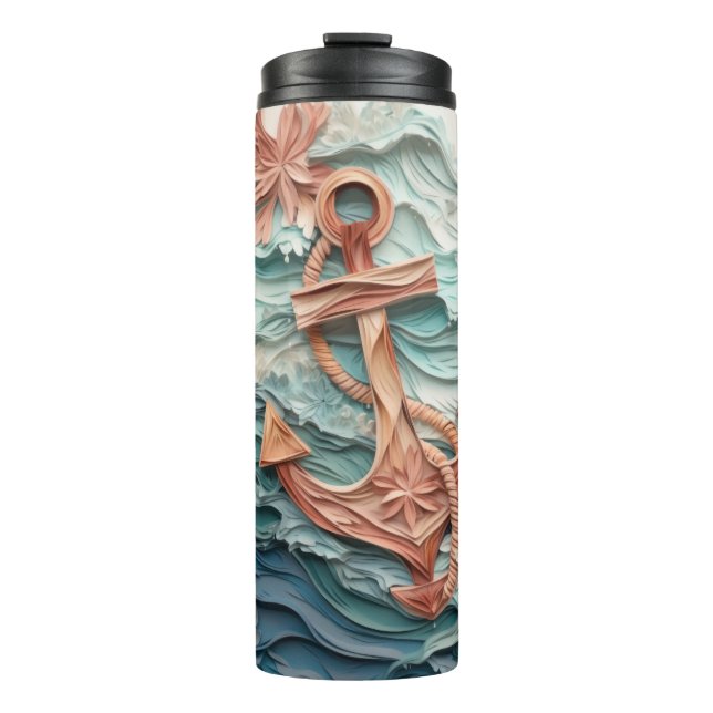 3d Anchor Sea Waves Art Thermal Tumbler (Front)
